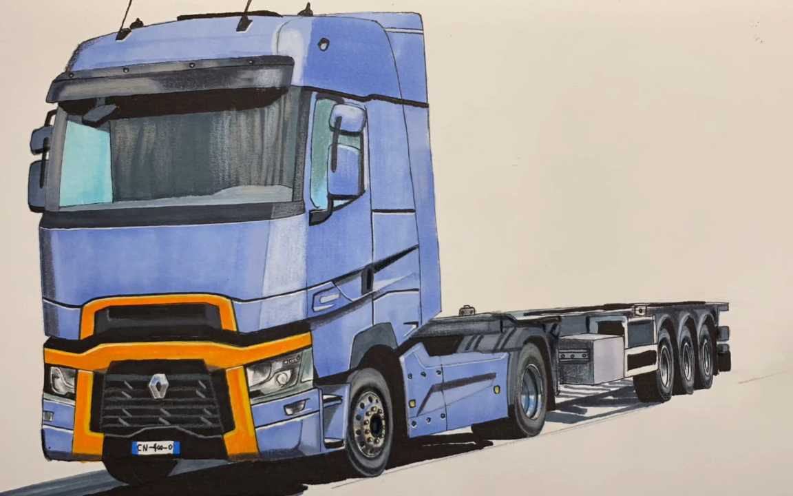 手绘雷诺半挂车,喜欢吗