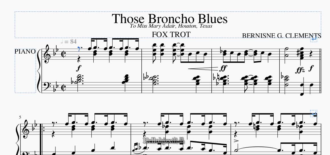 [图]伯尼斯·克莱门茨：《那些野马布鲁斯（狐步舞曲）》-Bernisne G. Clements:Those Broncho Blues（1921年发表经典蓝调作品）