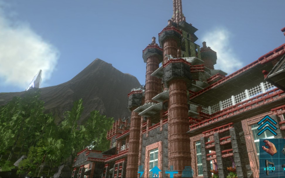 【方舟建筑】【原创】城堡建筑 - 这个圆柱体的柱子是我独创的哦,快