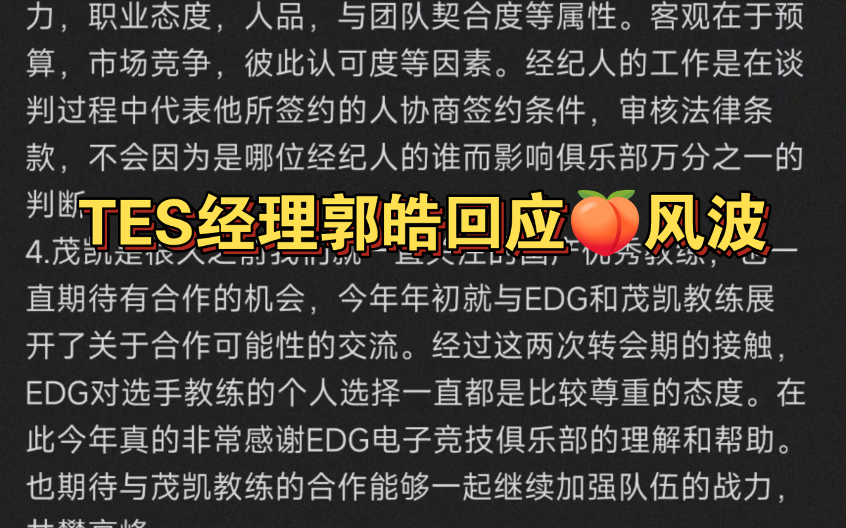 TES经理郭皓回应近日风波,真诚才是必杀技电子竞技热门视频