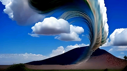 沙漠上空飘浮一朵彩云,看到那美丽的云朵让人心情愉悦.