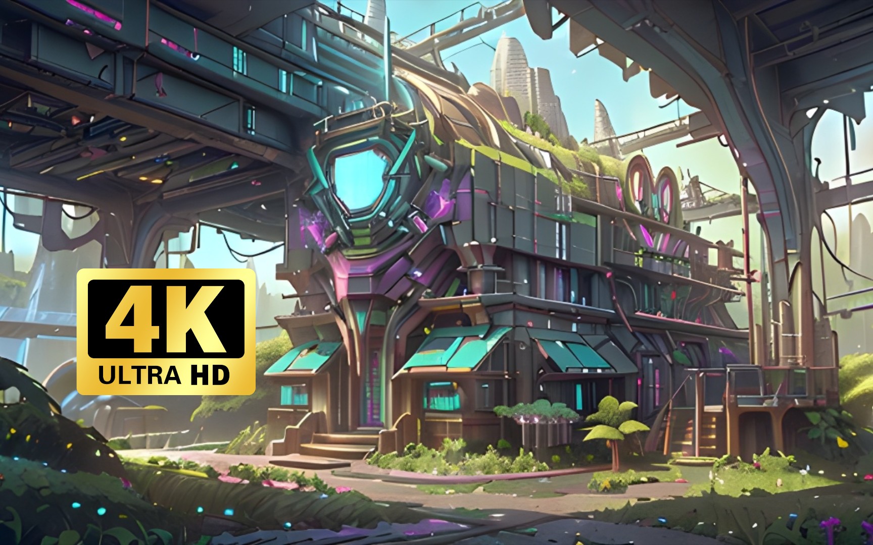 【赛博朋克】4k史诗级大型科幻卡通建筑场景之十三,ai绘画设计