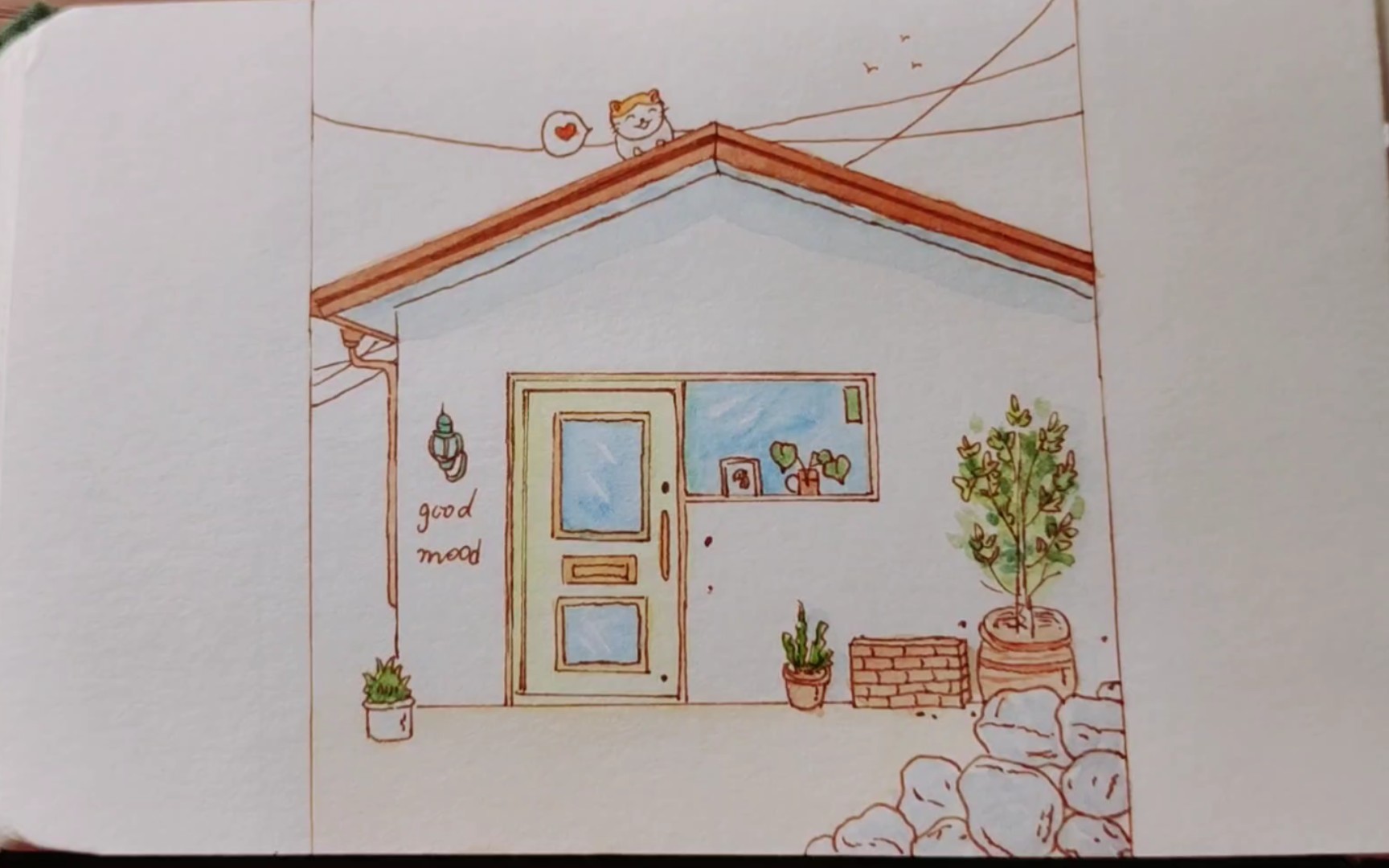 【水彩】小房子线稿上色