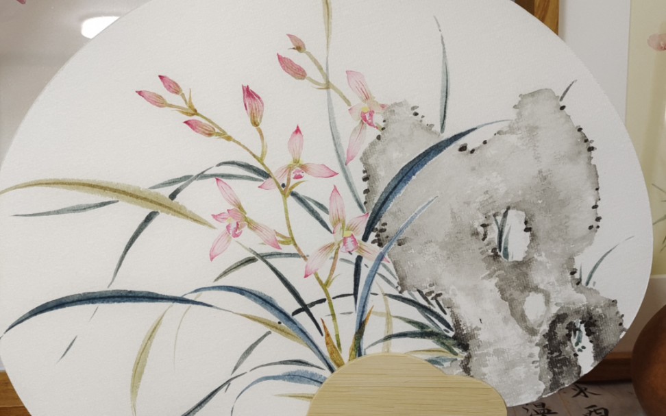 客定团扇,没骨兰花