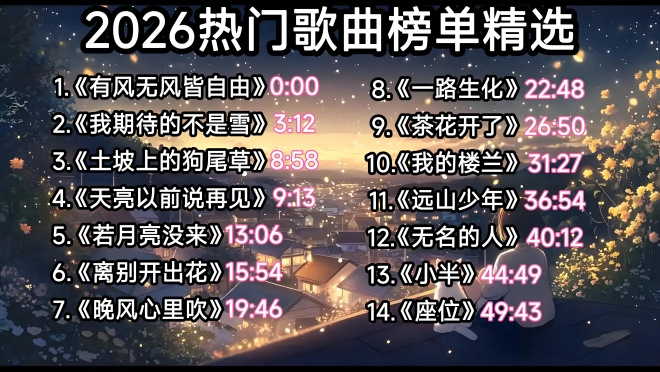 2026热门歌曲榜单精选，全网最火的抖音热门歌曲合集！