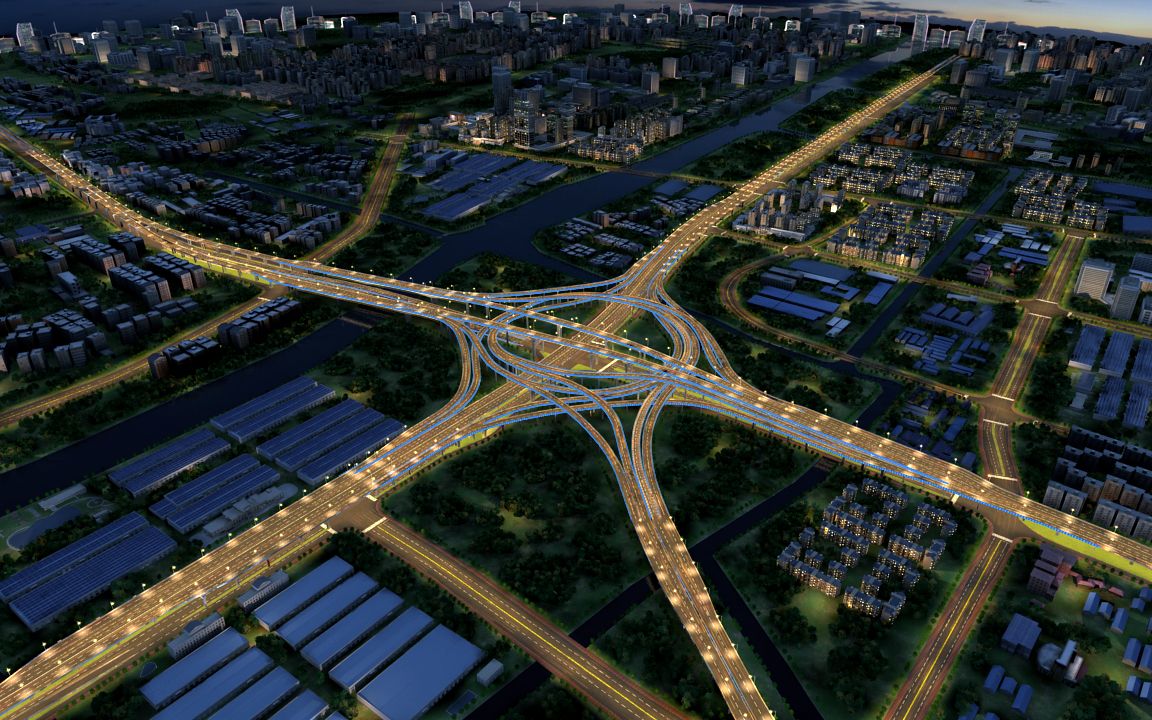 苏州东环南延尹山湖互通立交灯光亮化三维动画