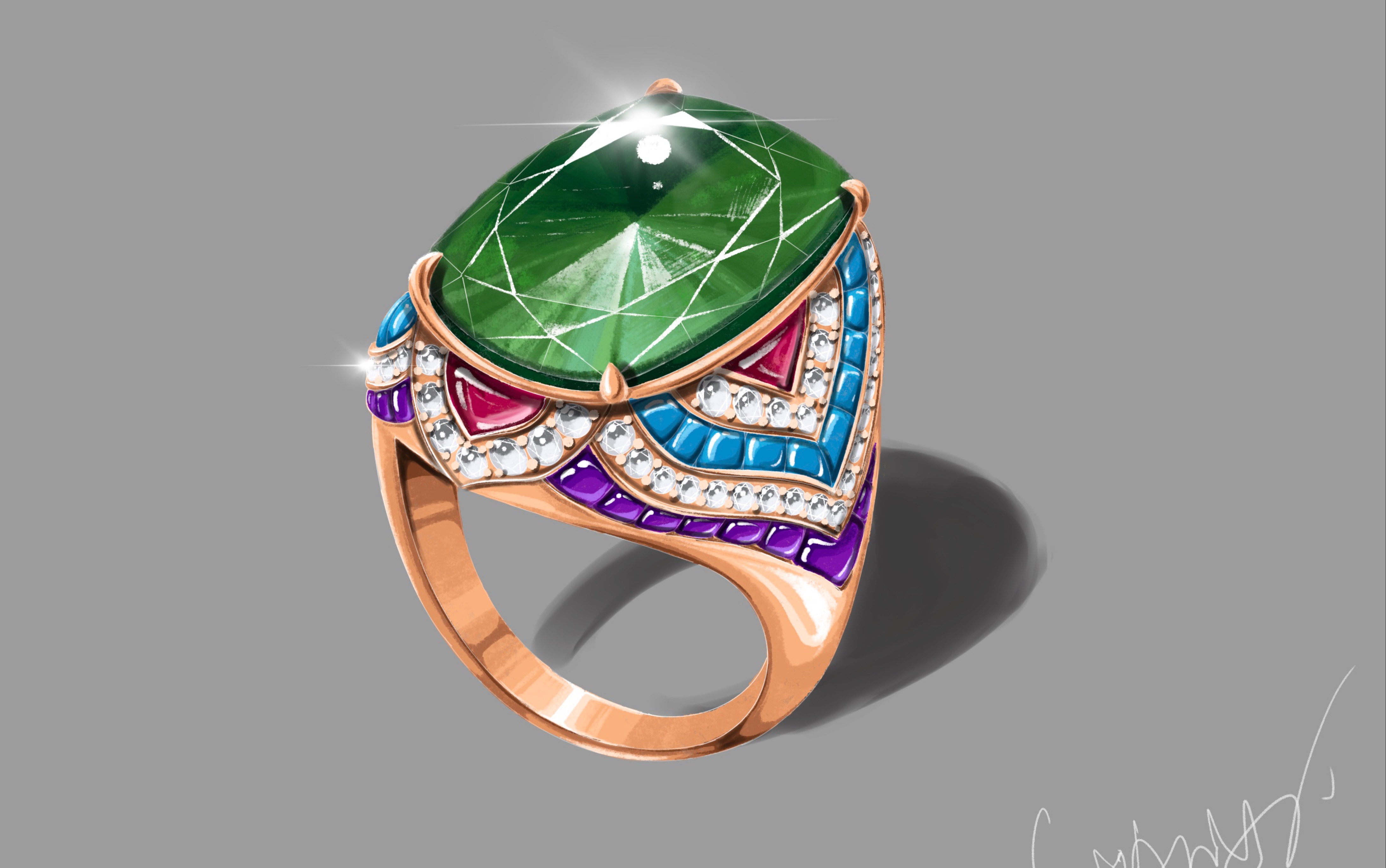 procreate 宝格丽bvlgari barocko绿碧玺戒指