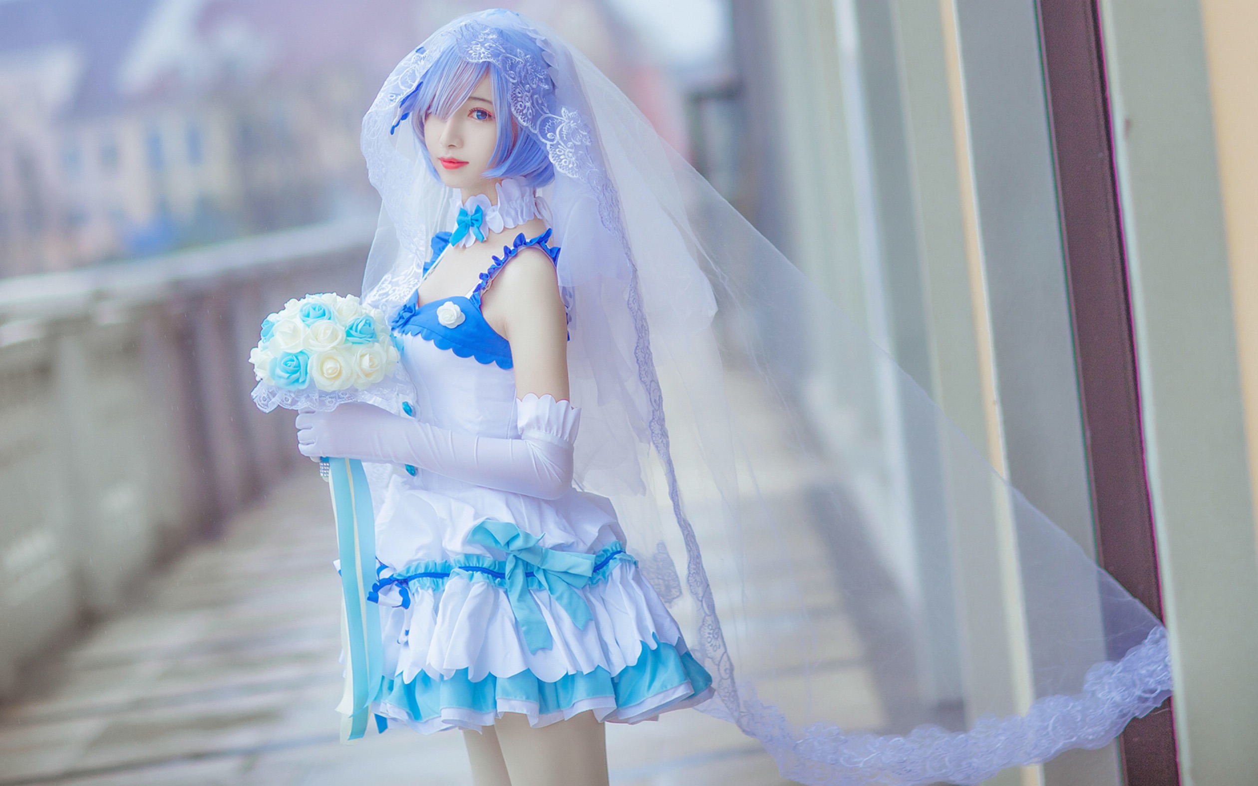 伊织可爱的白丝花嫁礼服蕾姆