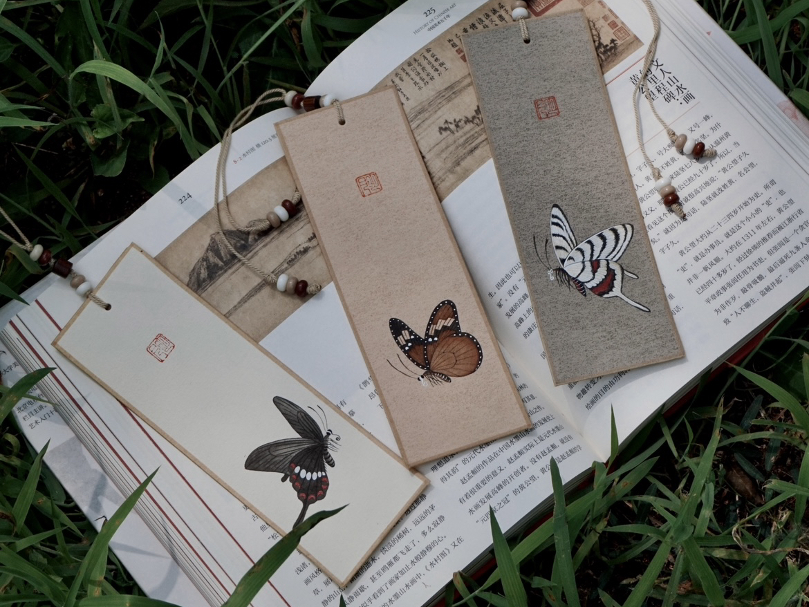 国画|蝴蝶书签