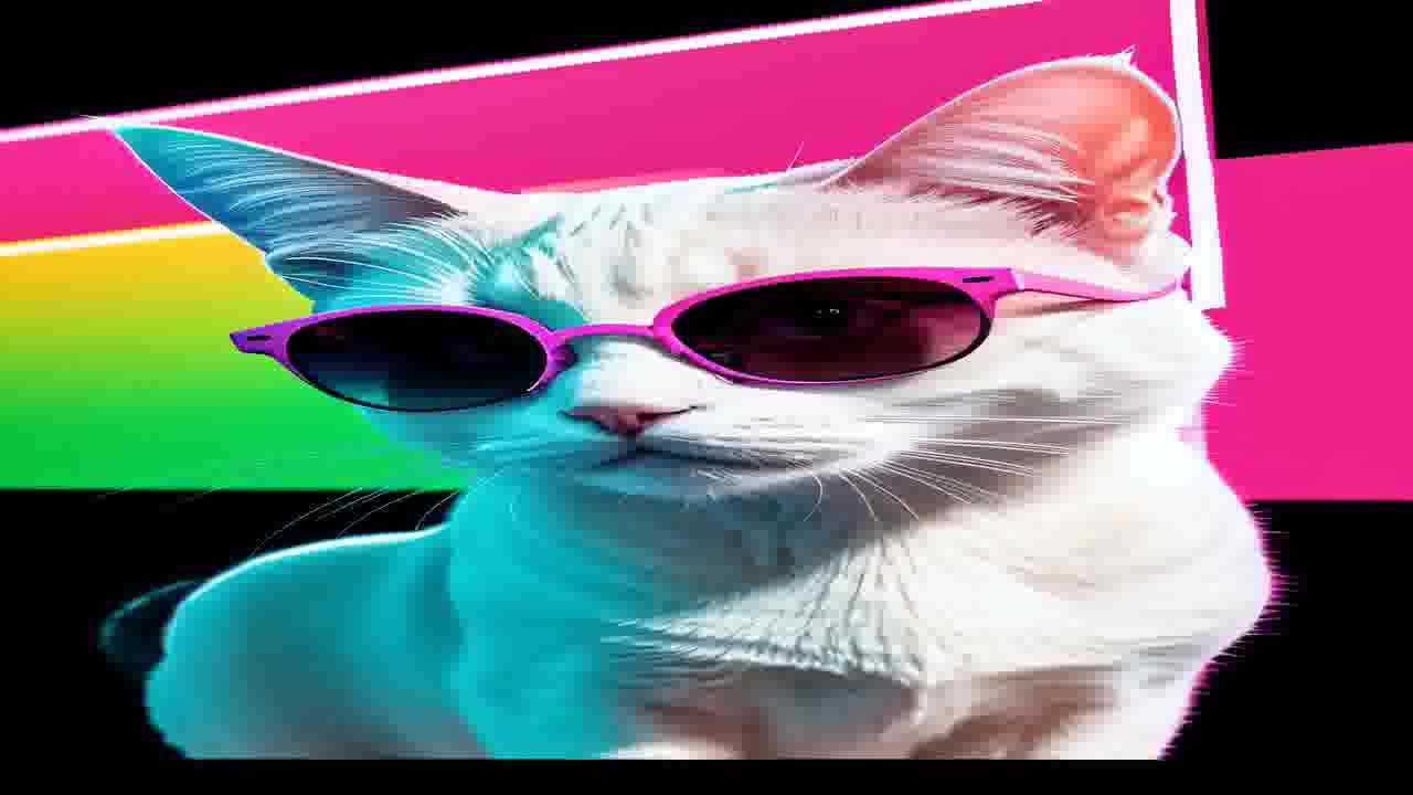 一只戴着耳机穿着夹克的猫坐在喷泉里的一片