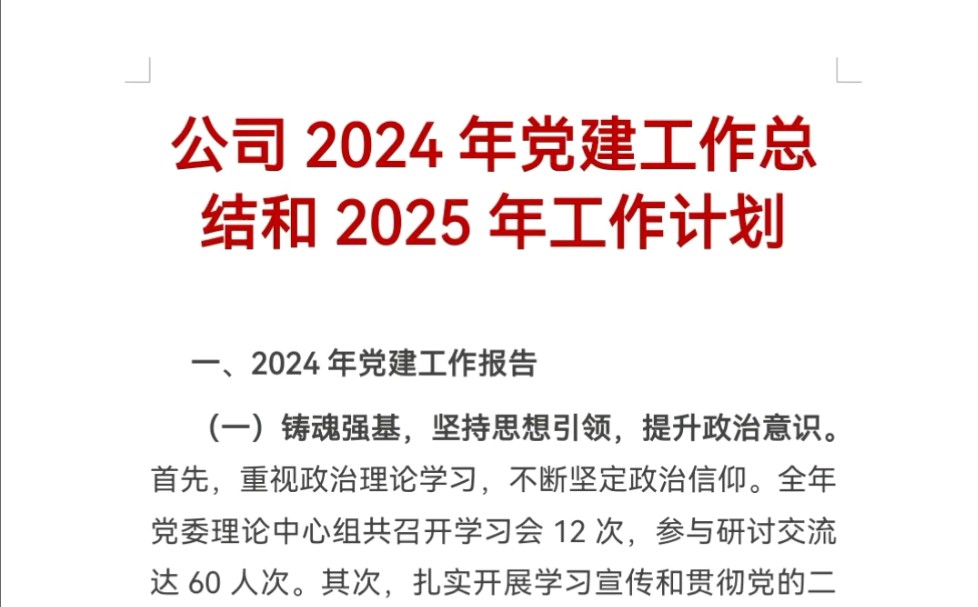 公司2024年党建工作总结和2025年工作计划哔哩哔哩bilibili