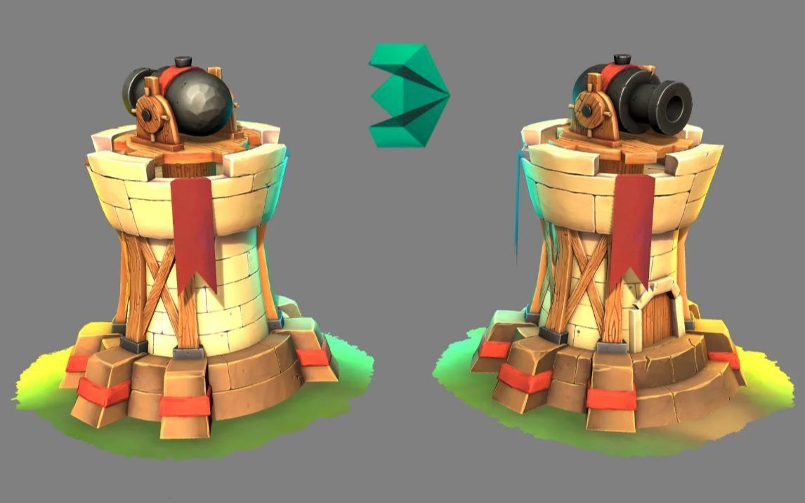 【3dmax场景建模】塔防游戏 | 防御塔模型制作,场景搭建技巧,布线卡线