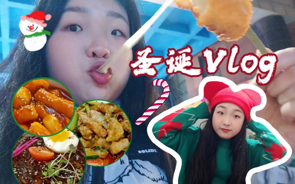 【圣诞vlog】打卡韩国街5种韩国美食 炒年糕 拉丝热狗棒 炸酱面 糖醋肉 釜山煎饺哔哩哔哩bilibili