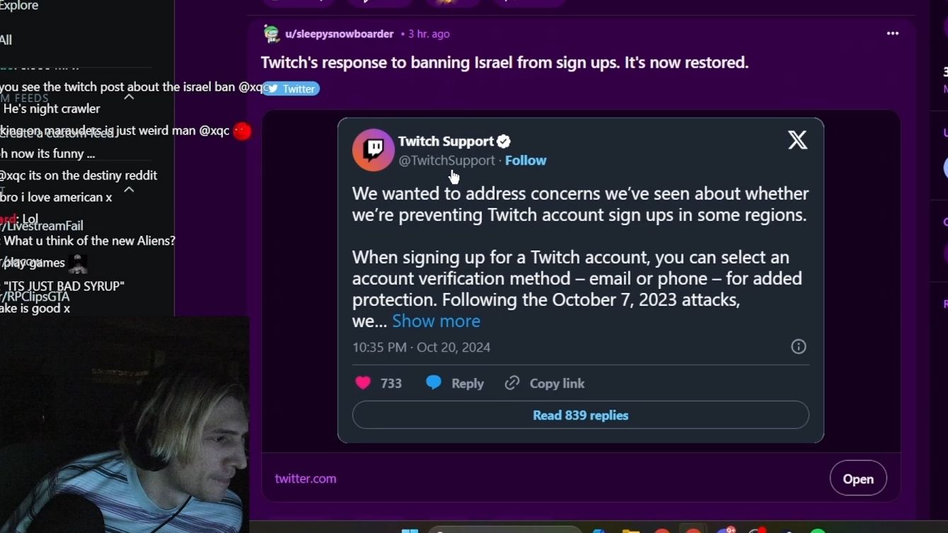 xqc看Twitch火速恢复以色列和巴勒斯坦 新用户通过邮件注册的问题哔哩哔哩bilibili