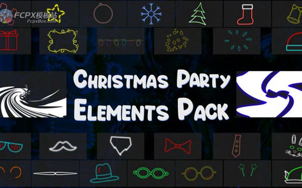 FCPX卡通可爱霓虹贴图视频圣诞图标元素素材 Christmas Party Elements Pack哔哩哔哩bilibili