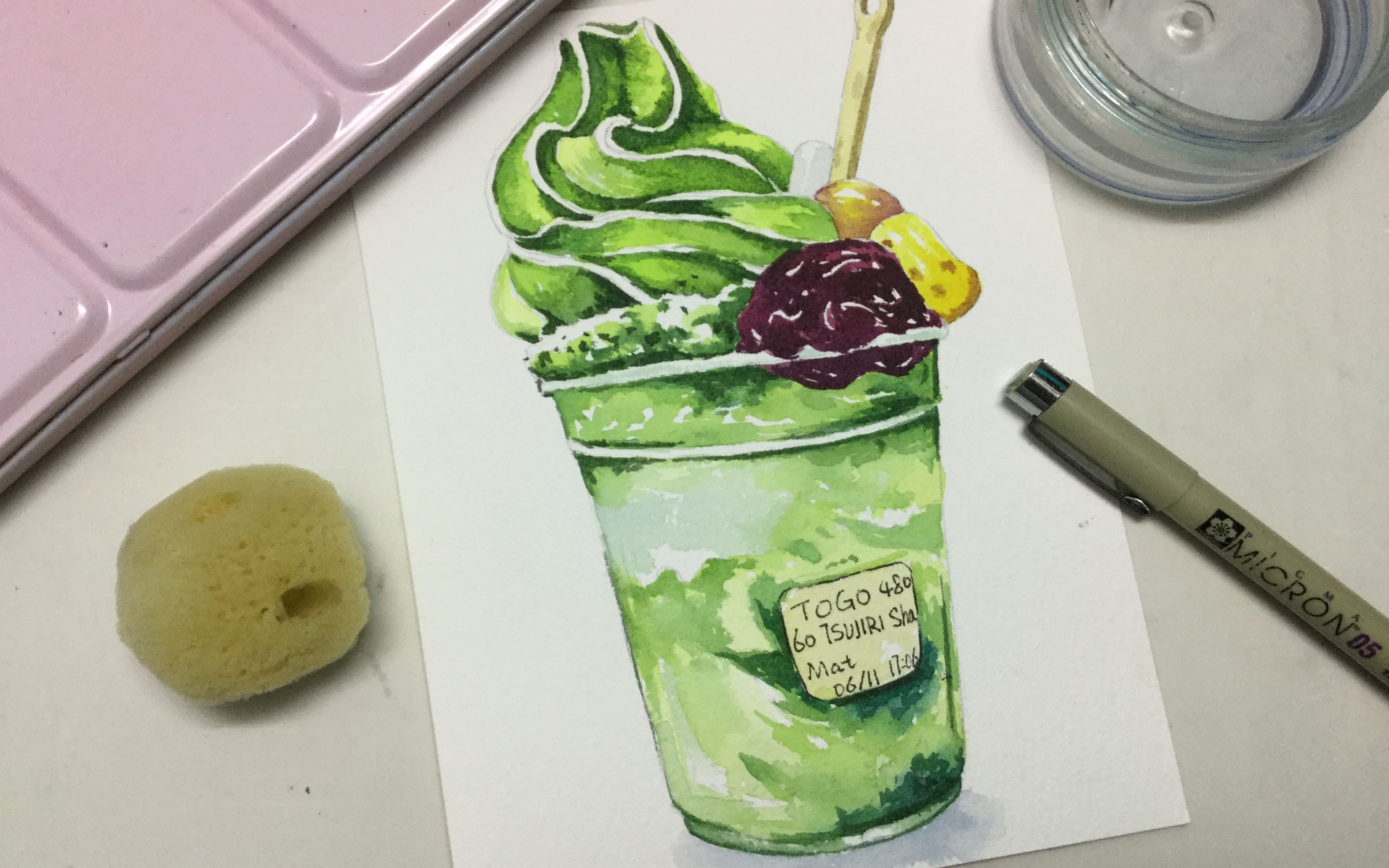 【水彩】抹茶星冰乐水彩教程【水彩手绘】老板,给我一份至尊抹茶森林