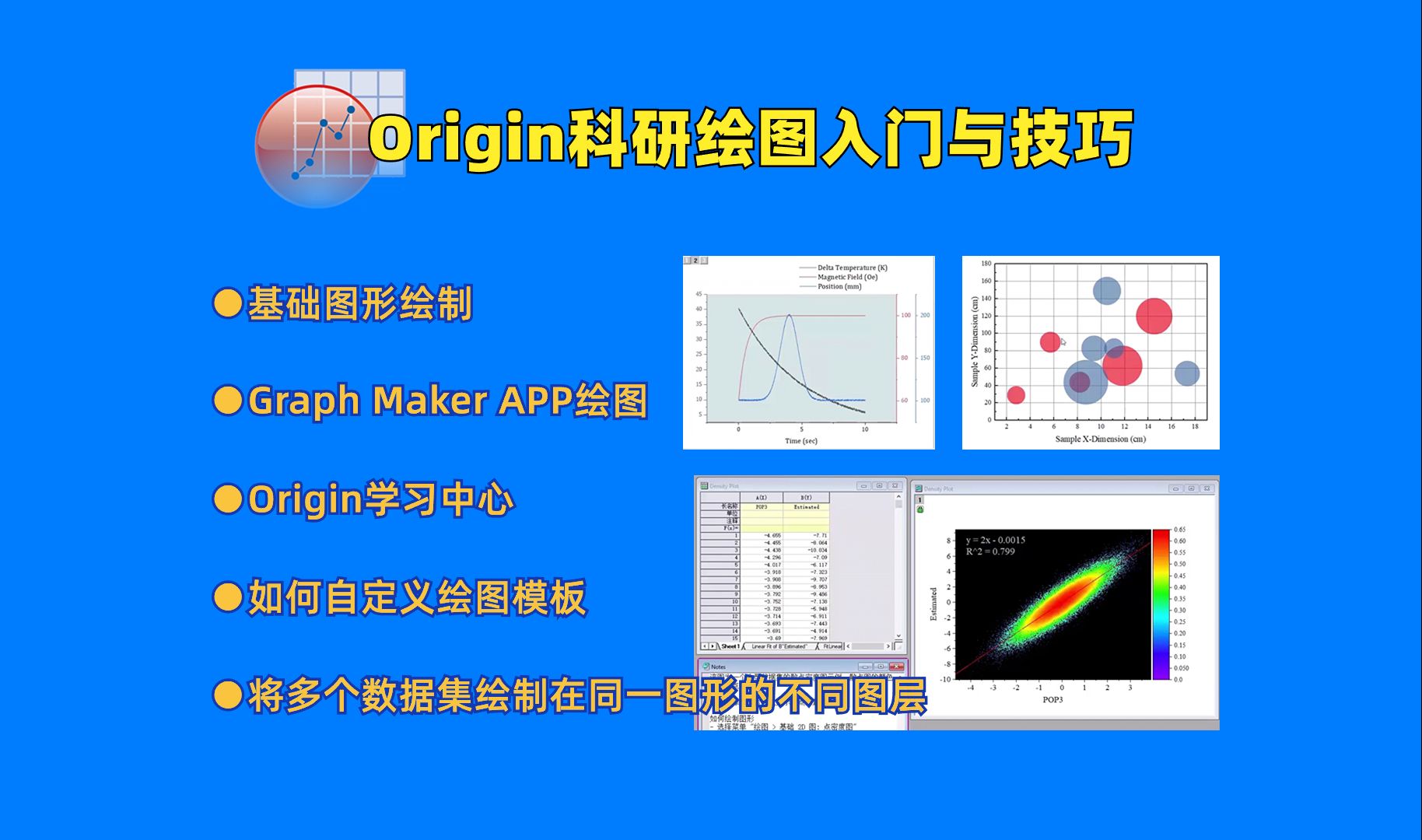 Origin科研绘图入门与技巧 主要包括:1.基础图形绘制;2.Graph Maker APP绘图;3.Origin学习中心;4.如何自定义绘图模板;5.如何将哔哩哔哩bilibili