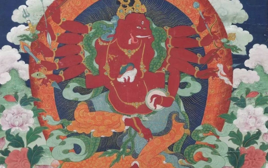 沃唐卡·清代西藏画师绘制象鼻天财神唐卡讲解