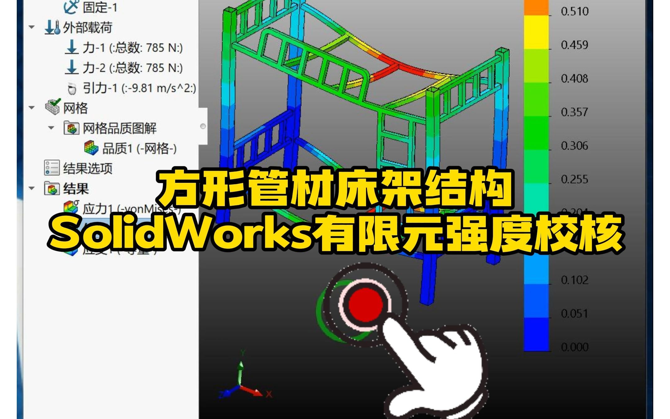 134ⷮŠ方管床架焊件结构SolidWorks Simualtion强度仿真案例哔哩哔哩bilibili