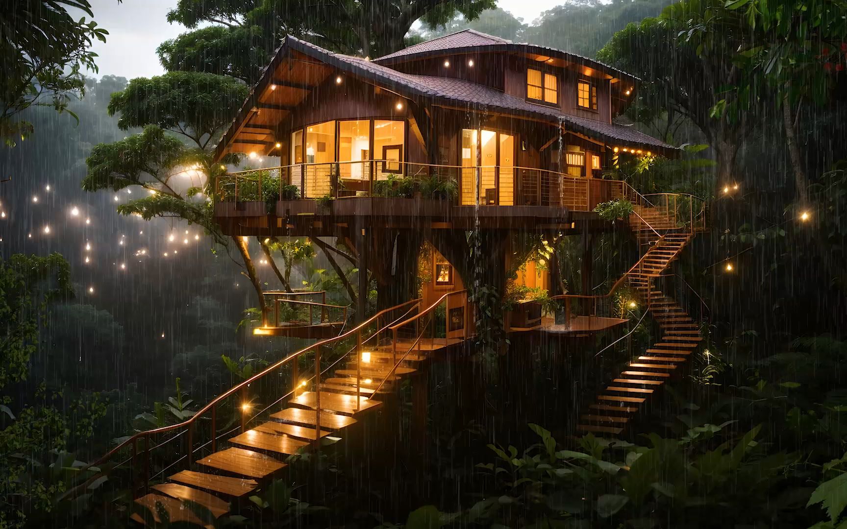 舒缓的树屋雨声助眠丨在热带雨林中的树屋里安静的放松,入睡,学习陪伴