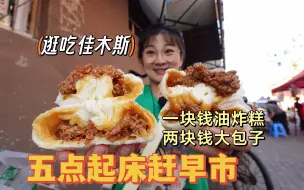 Download Video: 【逛吃佳木斯】1块的炸糕2块的包子5块的卷饼，东北早市真惊呆我