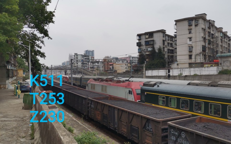 k511,t253,z230与调机在韶关东站北头会车