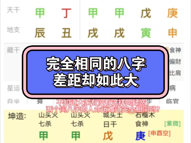 完全相同的八字,一个医院中层领导一个底层网络运营哔哩哔哩bilibili