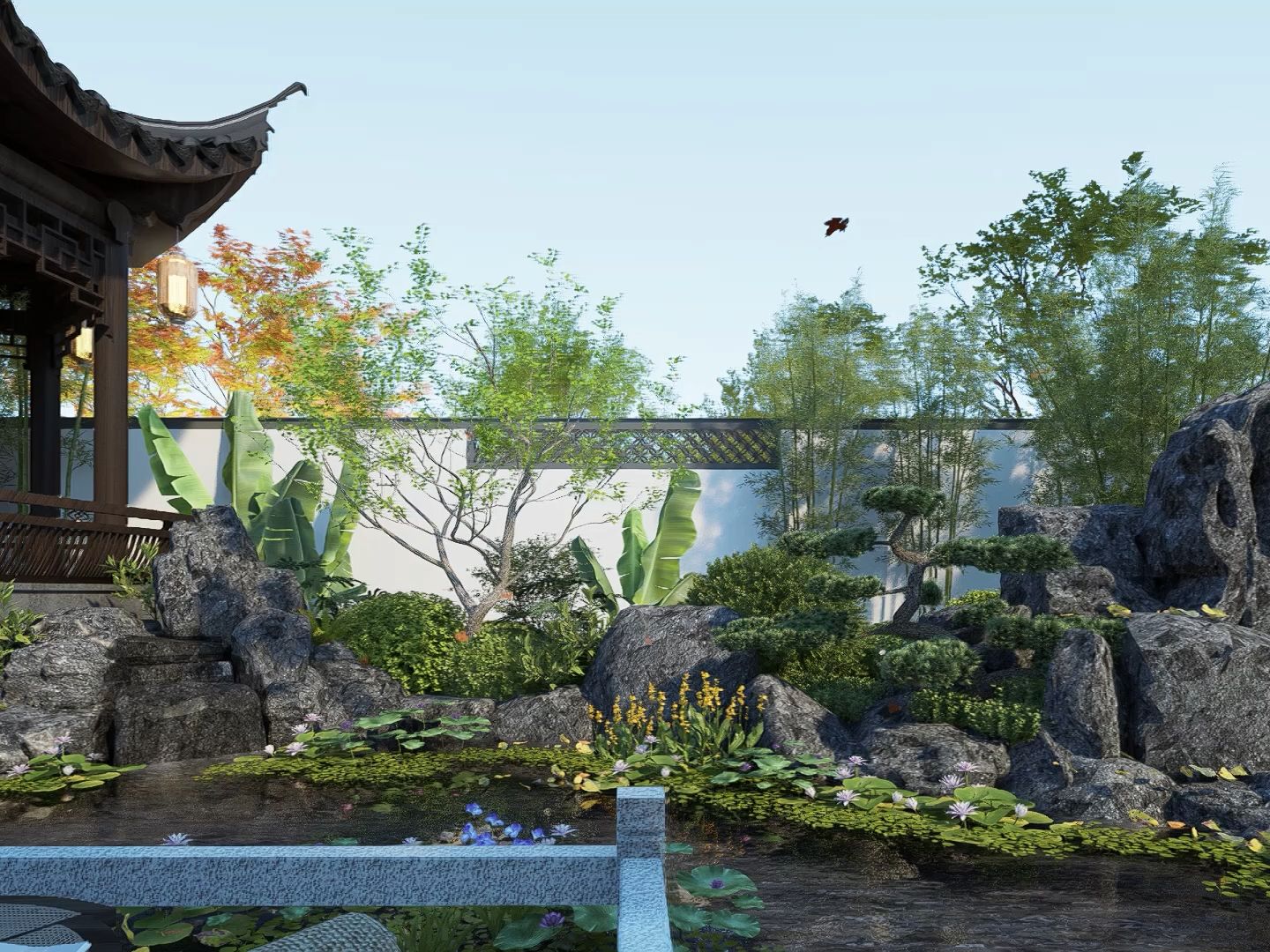 中式庭院景观渲染|d5渲染器