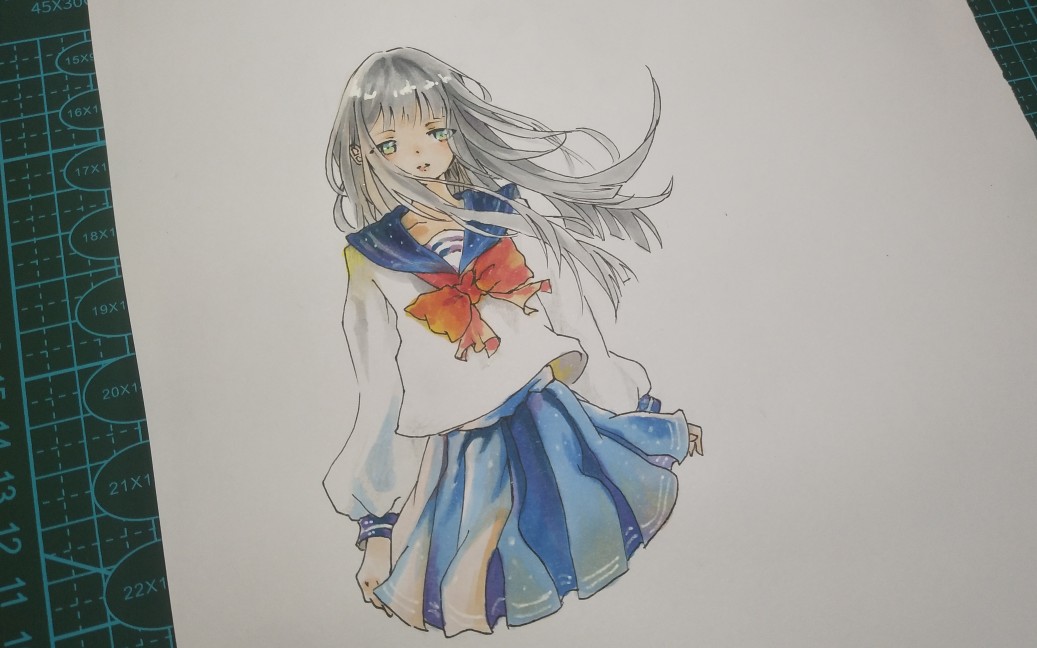 【马克笔】临摹一个水手服妹子