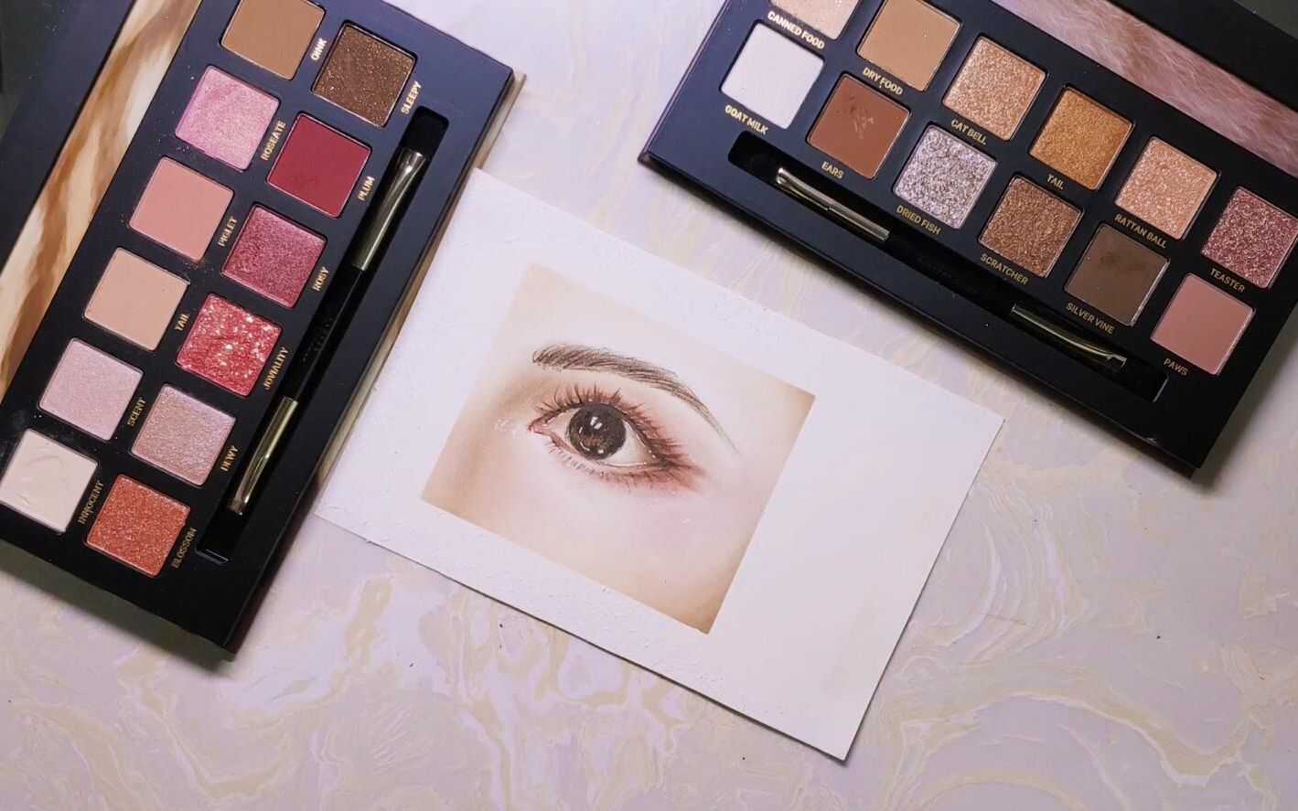 化妆品画画 用眼影和眉笔画一只眼睛 完美日记的新色眼影盘~_哔哩哔哩