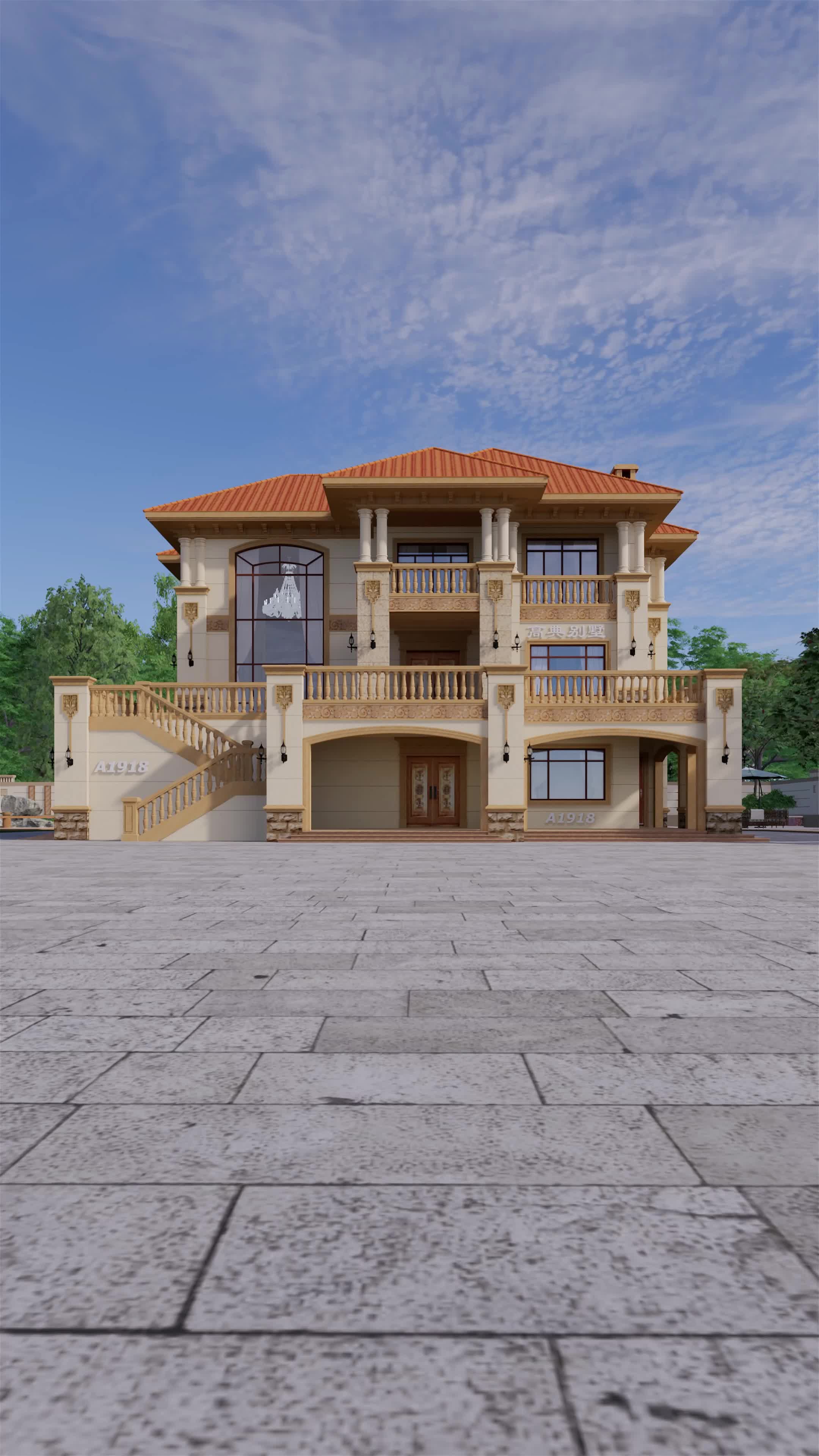 一层架空自建房效果图,沿梯设计层层高生