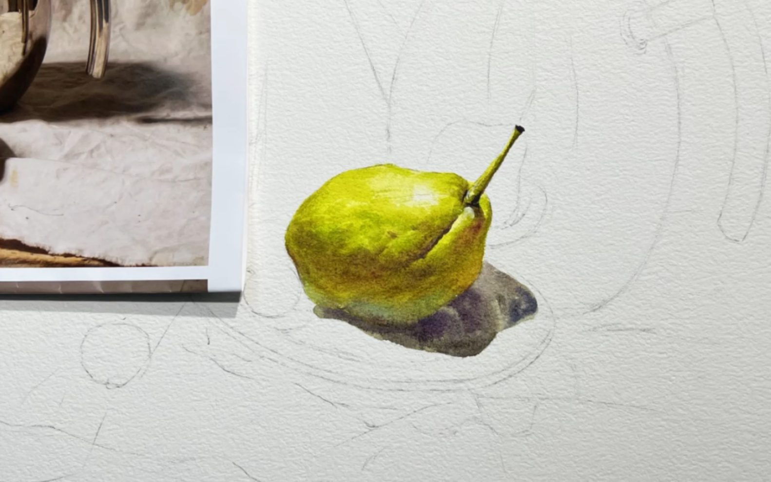 用水彩画一个雪梨#美术生 #色彩静物 #水彩