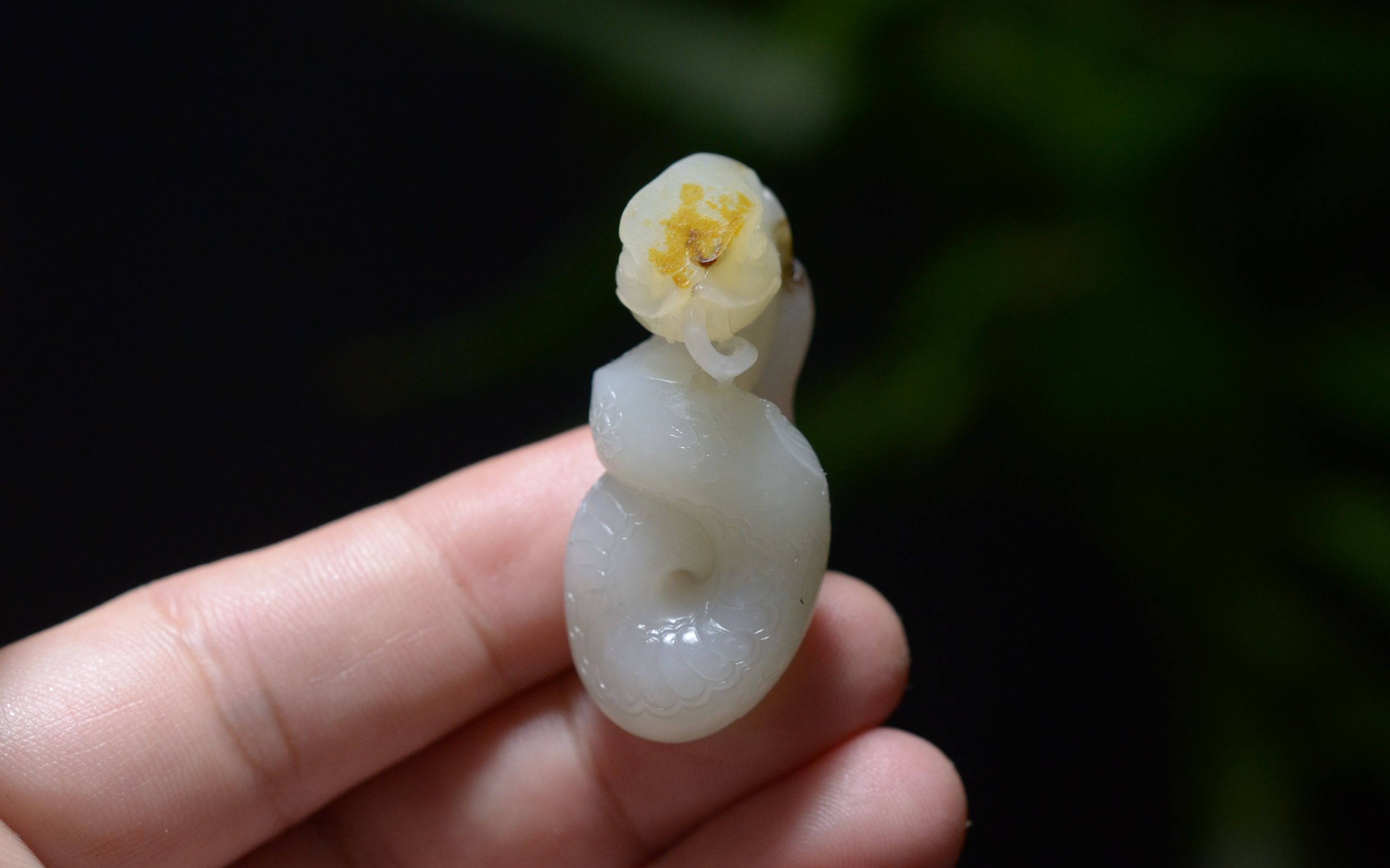 今日拍品:新疆和田三色橘红皮油糯白玉独籽玉蛇