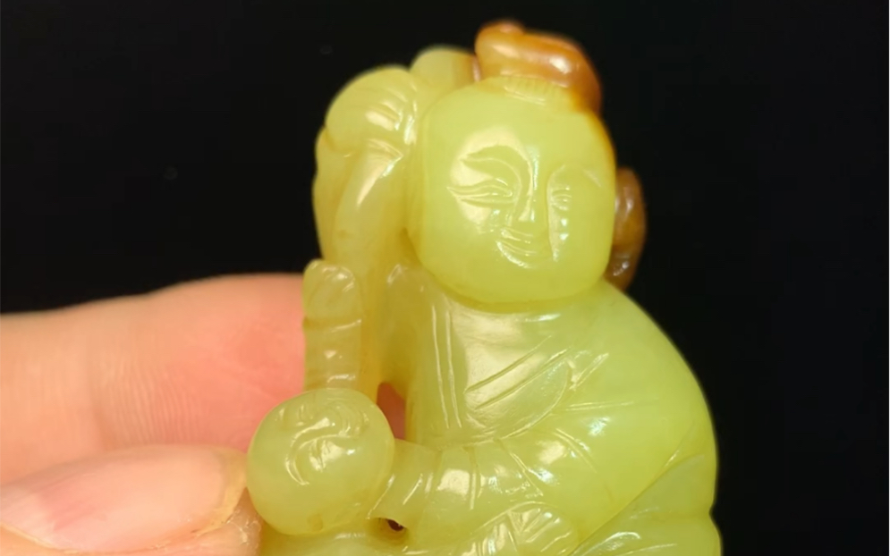 古玉清代和田玉黄玉籽料童子