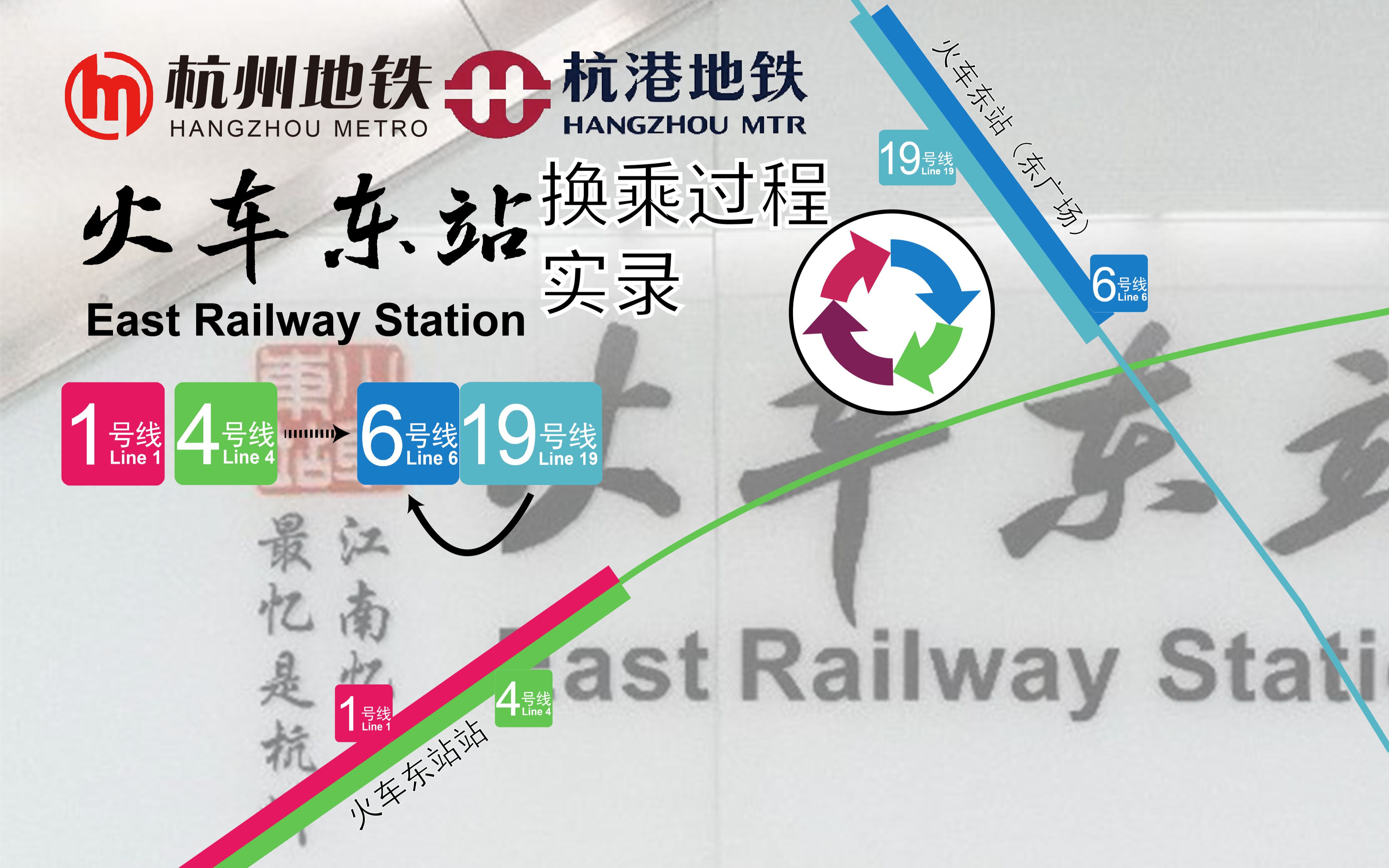 【杭州地铁】杭州东站地铁出站虚拟换乘全过程实录 含报站(火车东站站→东广场站&6换乘19)【云换乘】哔哩哔哩bilibili