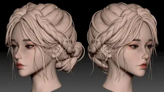 【zbrush人物雕刻】清冷气质美女姐姐模型制作，盘发雕刻技巧，三庭五眼怎么雕出感觉？次世代zbrush头部雕刻教程