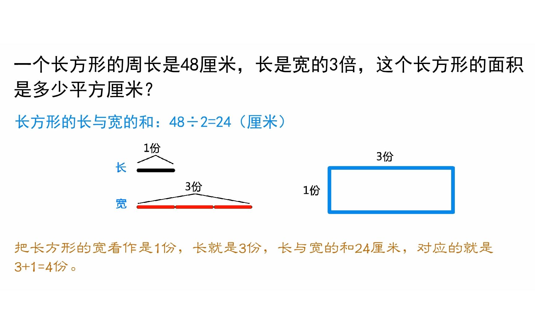 一个长方形的周长是48厘米,长是宽的3倍,这个长方形的面积是多少平方厘米?哔哩哔哩bilibili