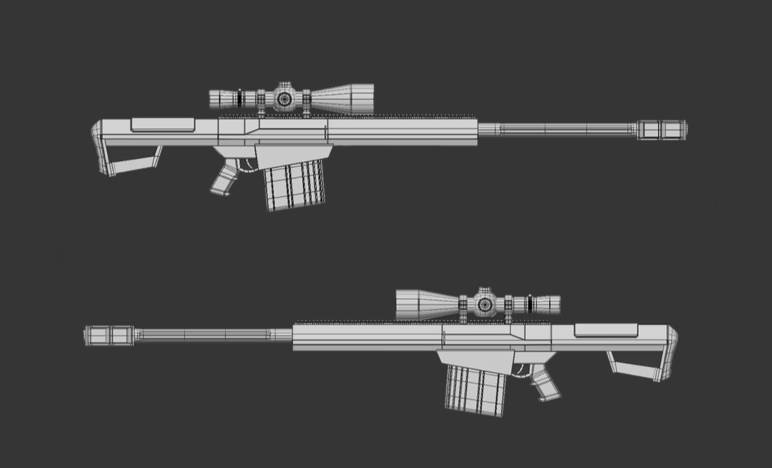 3dmax武器建模,巴雷特狙击枪案例教学,从模型到渲染基础模型卡线知识