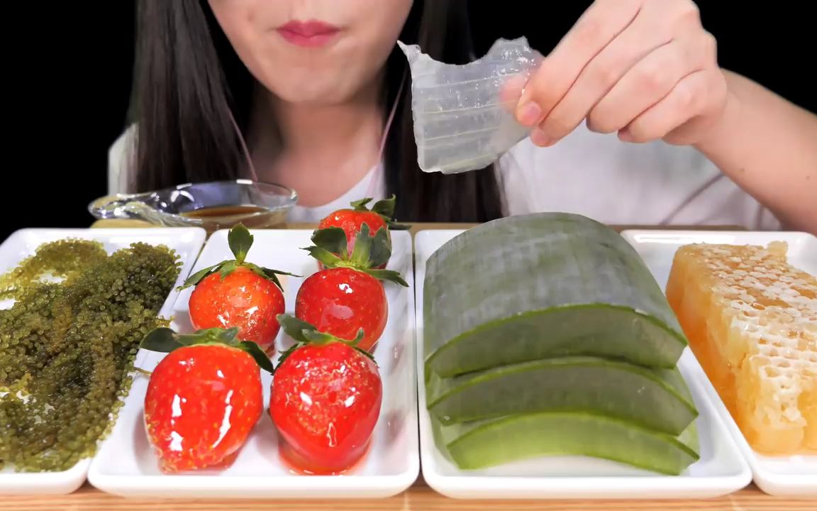 MOST POPULAR FOOD FOR ASMR ALOE VERA, HONEYCOMB, TANGHULU, SEA GRAPES EATING SOU哔哩哔哩bilibili