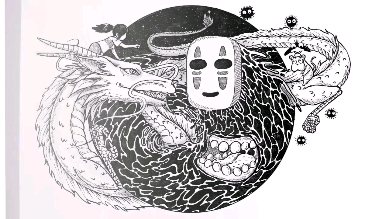 黑白插画-千与千寻