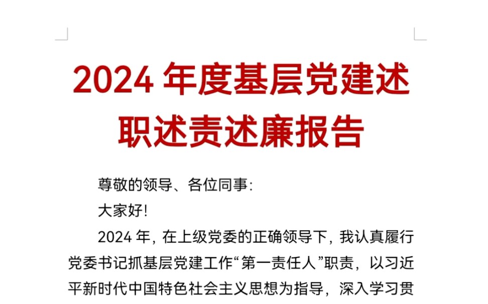 2024年度基层党建述职述责述廉报告哔哩哔哩bilibili