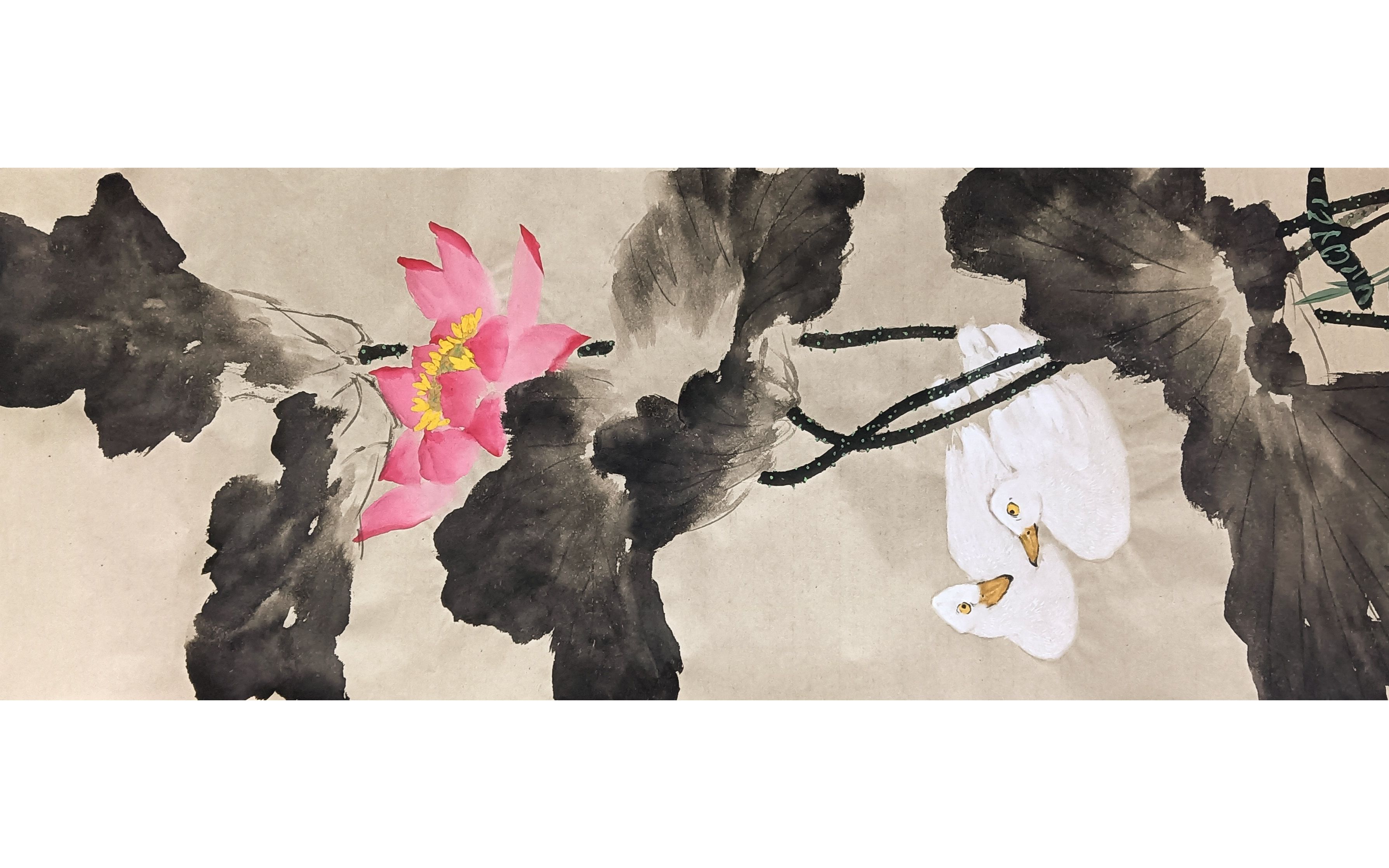 国画荷花鸭子(二)~花朵部分
