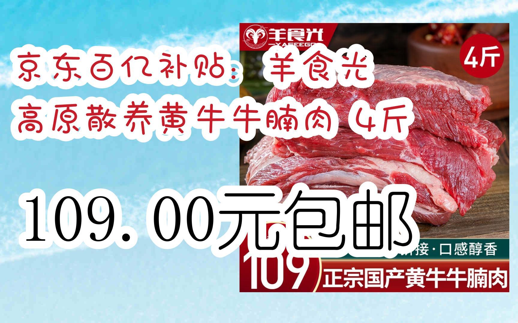 京东优惠券京东百亿补贴:羊食光 高原散养黄牛牛腩肉 4斤 109.00元包邮哔哩哔哩bilibili