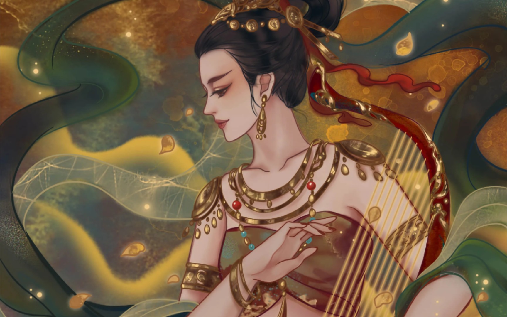 【每日一游】乐涂填色-霓裳羽衣-敦煌飞天-弹箜篌(详细版)