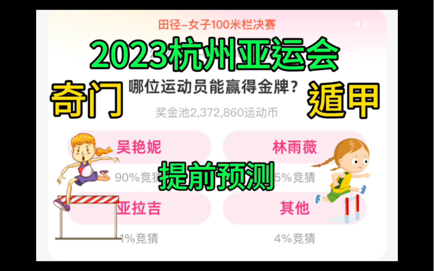 [图]【比赛早知道】2023 杭州亚运会 10月1日 女子100米跨栏决赛 奇门遁甲提前预测 吴艳妮 林雨薇 亚拉吉谁会获得金牌？