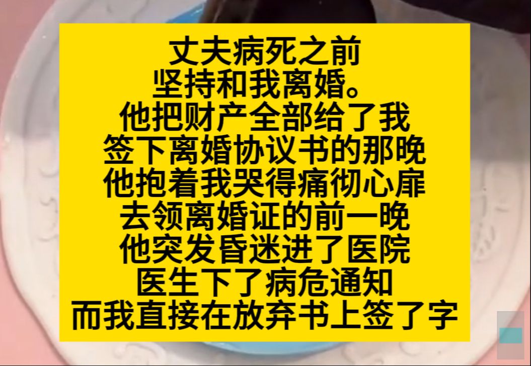 丈夫病死之前,坚持和我离婚,把财产都给了我,可他昏迷急救时,我签了放弃书,只因为……小说推荐哔哩哔哩bilibili