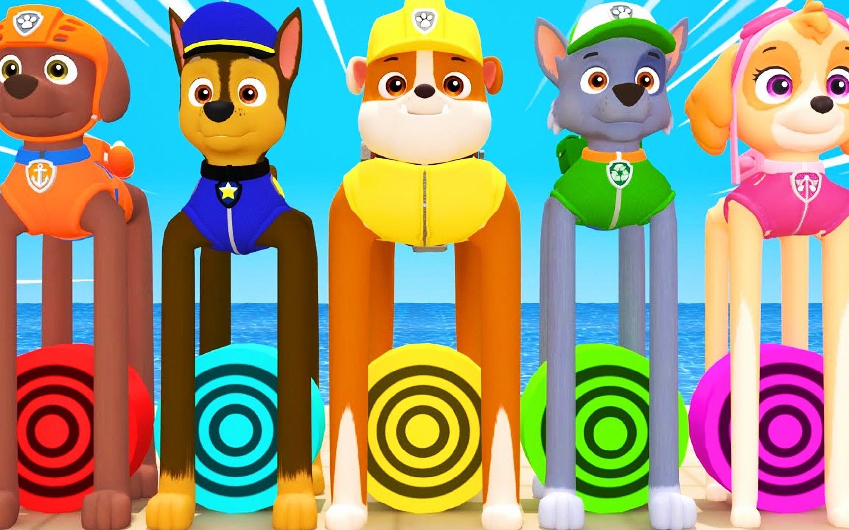 汪汪队玩游戏:小硕往前冲, 大摆锤摇摇晃,不出意外它的小短腿又失败了