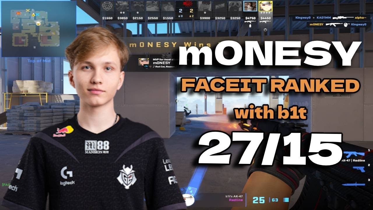 【cs2】pov m0nesy (27/15) plays faceit ranked w/ b1t (vertigo)