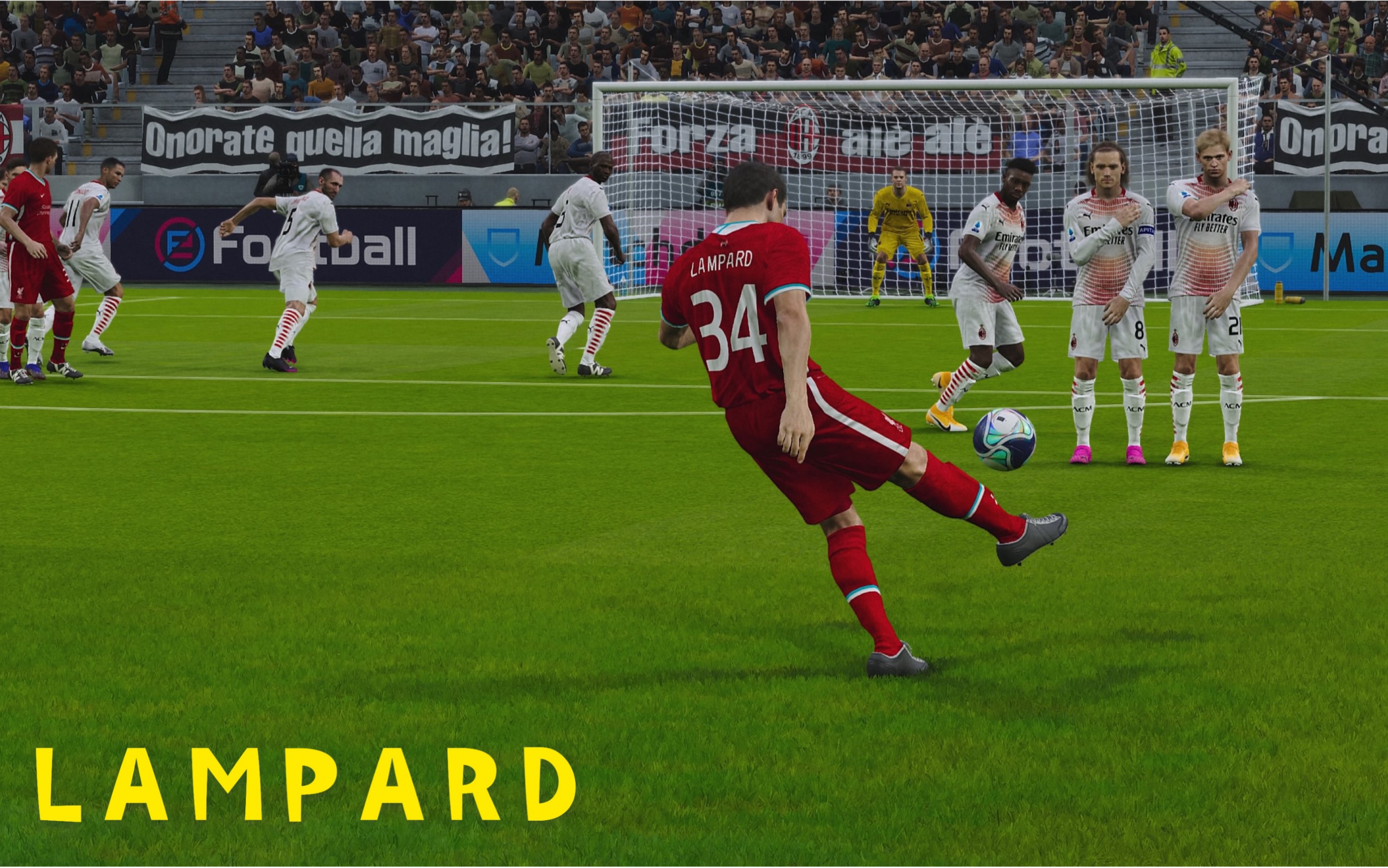 实况足球pes2021 红卡时刻兰帕德,远距离落叶球任意球射门.