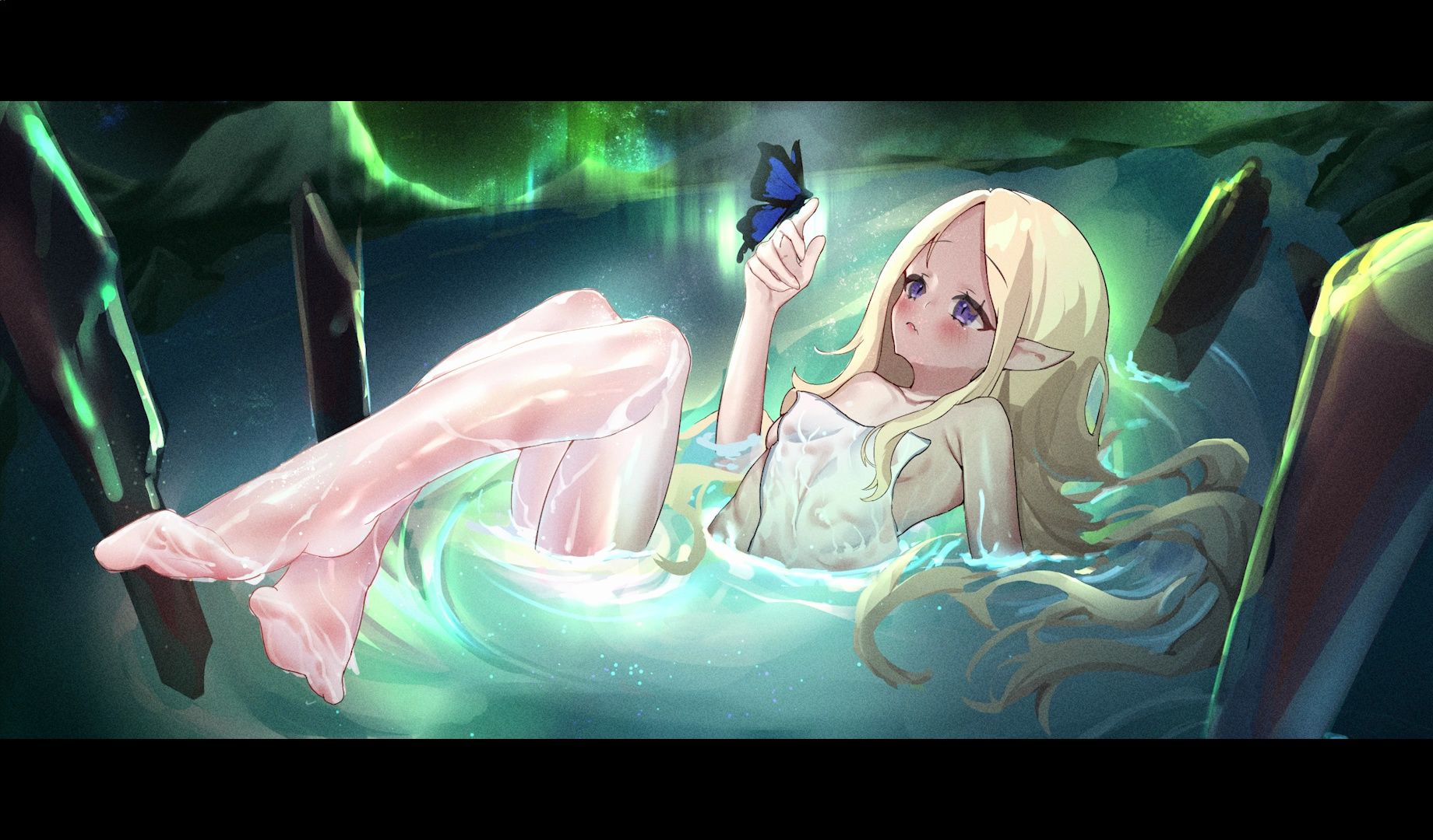 绘画过程,来看精灵泡澡